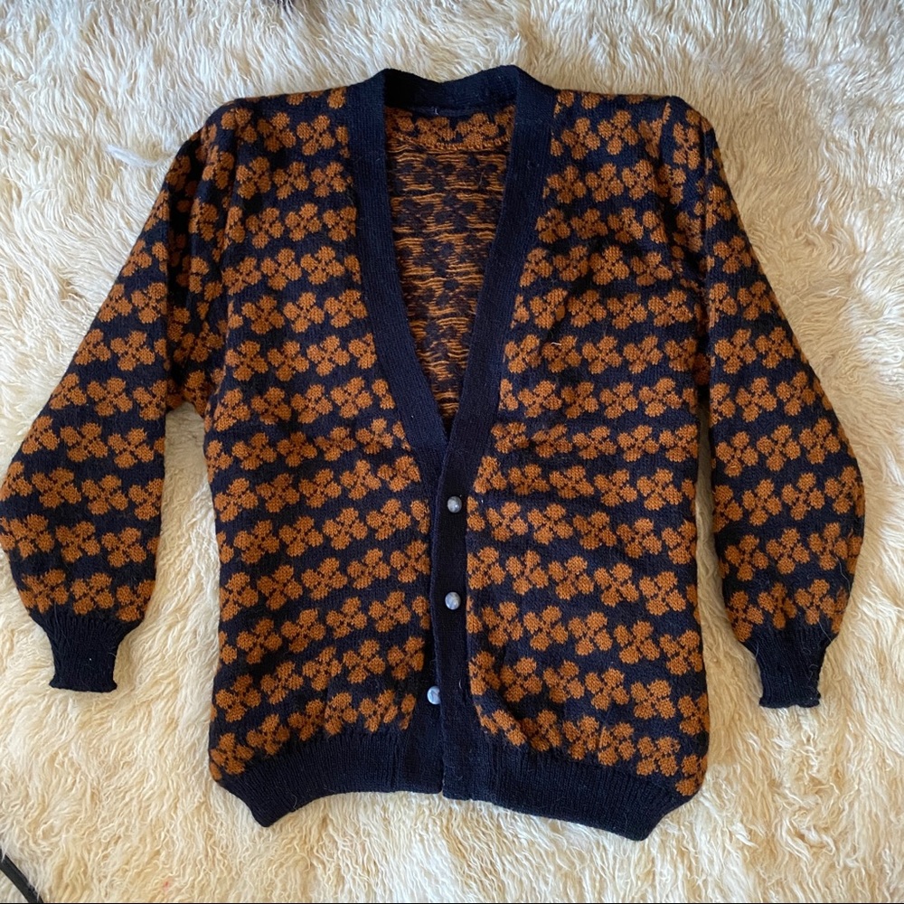 🪴 Twee Grandpa cardigan knit sweater grandmacore oversized caramel black floral